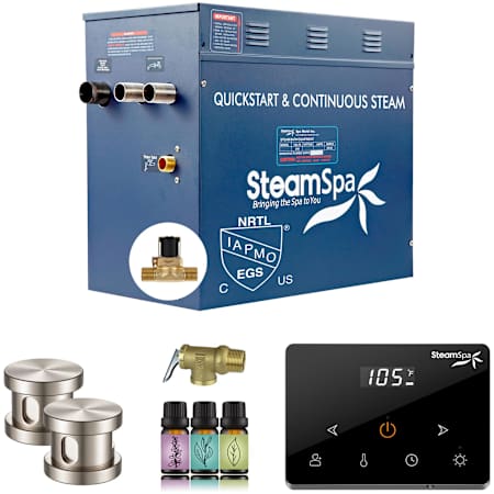 SteamSpa Oasis 10.5KW Steam Generator with Continuous Steam Wireless Control and Auto-Drain Brushed Nickel