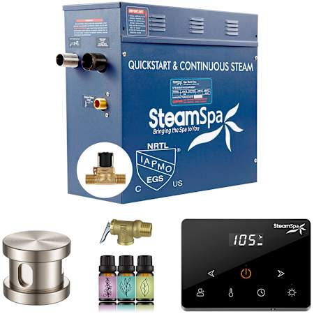 SteamSpa Oasis 4.5 KW Steam Generator with Continuous Steam Wireless Control and Auto-Drain Brushed Nickel