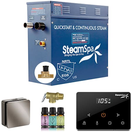 SteamSpa Oasis 7.5 KW Steam Generator with Continuous Steam, Wireless Control Auto-Drain and Square Steam Head Brushed Nickel