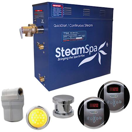 SteamSpa Royal 9 KW QuickStart Steam Bath Generator Package Brushed Nickel