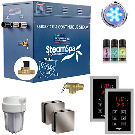 SteamSpa Royal 12 KW Steam Bath Generator with Continuous Steam, Dual Touch Pads, Filter, and AutoDrain Brushed Nickel