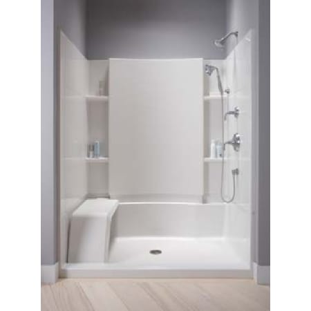 Sterling Accord 60" x 36" x 76" Vikrell Shower with Drain Center and Removable Seat Almond