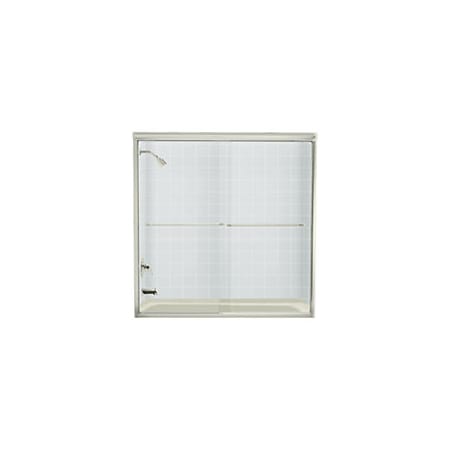 Sterling Finesse 58-1/16" High x 59-5/8" Wide Sliding Frameless Shower Door with Clear, Frosted, or Pattern Glass Nickel with Smooth Clear Glass Pattern