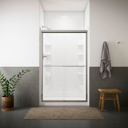 Sterling Finesse 70-1/16" High x 47-5/8" Wide Sliding Frameless Shower Door with Clear, Frosted, or Pattern Glass Silver with Smooth Clear Glass Pattern