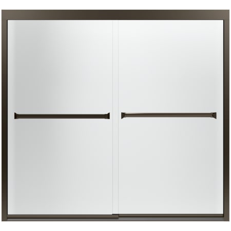 Sterling Meritor Frameless Sliding 59-3/8" x 55-1/8" Bath Door with ComforTrack, Reversible Opening Anodized Deep Bronze with Frosted Glass Pattern