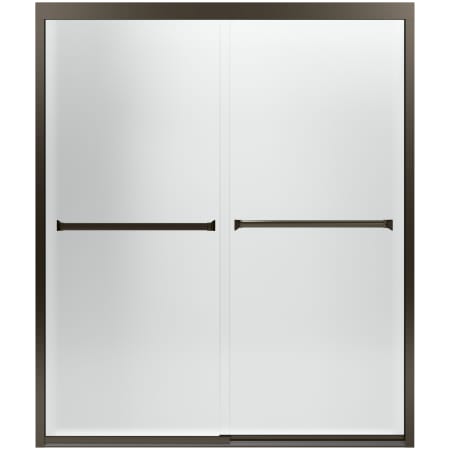 Sterling Meritor Frameless Sliding 59-3/8" x 69-11/16" Shower Door with ComforTrack, Reversible Opening Anodized Deep Bronze with Frosted Glass Pattern