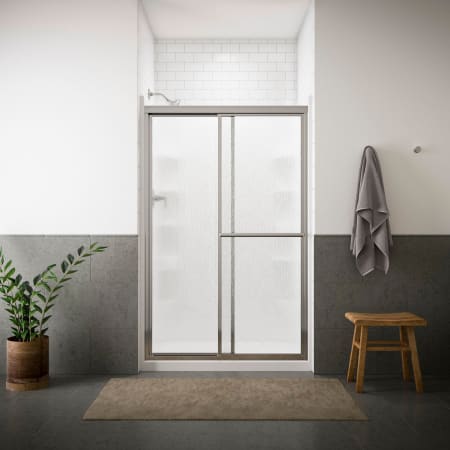 Sterling Deluxe 70" High x 48-7/8" Wide Sliding Framed Shower Door with Clear, Frosted, or Pattern Glass Silver