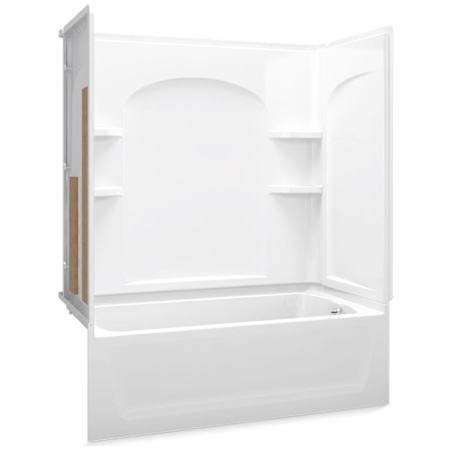 Sterling Ensemble, 60" x 32" x 74" Curve Bath/Shower with Age in Place Backers - Right-hand Drain White
