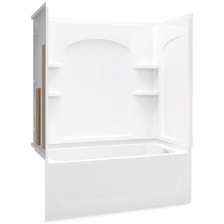 Sterling Ensemble AFD, 60" x 32" x 76" Curve Bath/Shower with Age in Place Backers - Right-hand Drain White