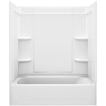 Sterling Ensemble 60" Vikrell Alcove Bath/Shower Module with Left Drain, Soaking Tub, 3 Walls, and 4 Shelves White