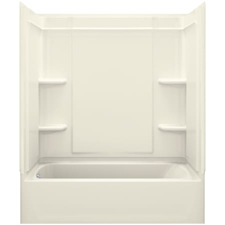 Sterling Ensemble 60" Vikrell Alcove Bath/Shower Module with Left Drain, Soaking Tub, 3 Walls, and 4 Shelves Biscuit