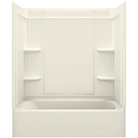 Sterling Ensemble 60" Vikrell Alcove Bath/Shower Module with Right Drain, Soaking Tub, 3 Walls with Backer Boards, and 4 Shelves Biscuit