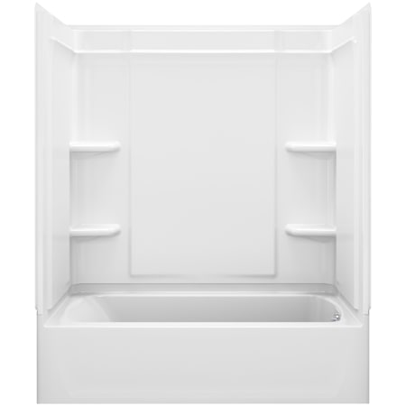 Sterling Ensemble 60" Vikrell Alcove Bath/Shower Module with Right Above-Floor Drain, Soaking Tub, 3 Walls with Backer Boards, and 4 Shelves White
