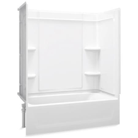 Sterling Ensemble 60" Vikrell Alcove Bath/Shower Module with Left Drain, Soaking Tub, 3 Walls, and 4 Shelves White