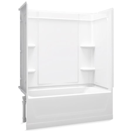 Sterling Ensemble 60" Vikrell Alcove Bath/Shower Module with Left Above-Floor Drain, Soaking Tub, 3 Walls, and 4 Shelves White