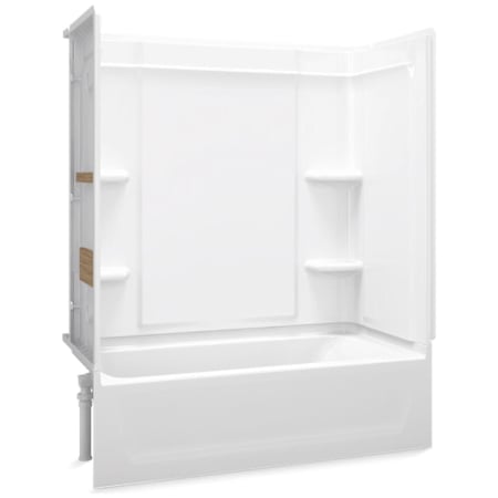 Sterling Ensemble 60" Vikrell Alcove Bath/Shower Module with Left Drain, Soaking Tub, 3 Walls with Backer Boards, and 4 Shelves White
