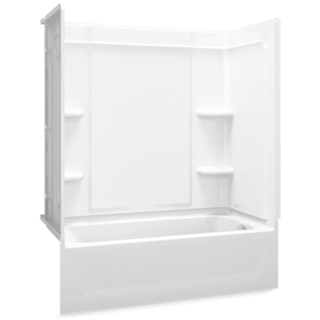 Sterling Ensemble 60" Vikrell Alcove Bath/Shower Module with Right Drain, Soaking Tub, 3 Walls, and 4 Shelves White