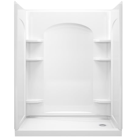 Sterling Ensemble 60" Four Piece Shower Module with Backer Boards, Right End Drain, and Corner Shelves White