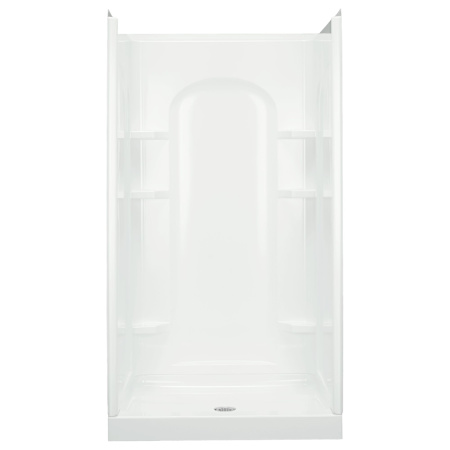 Sterling Ensemble 42" x 35-1/4" x 77" Vikrell Shower with Drain Center and Arched Design on Back Wall White