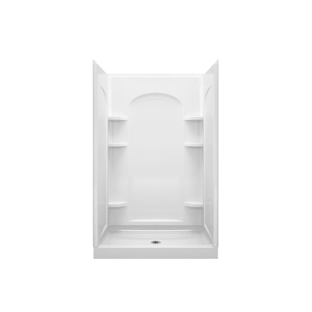Sterling Ensemble 48" x 35-1/4" x 77" Vikrell Shower with Drain Center and Curve Design on Back Wall White