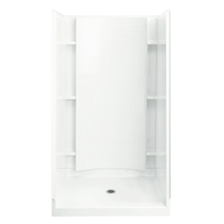 Sterling Accord 42" x 37-1/4" x 77" Vikrell Shower with Drain Center and Recessed Shelves White