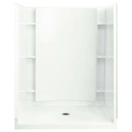 Sterling Accord 60" x 36" x 77" Vikrell Shower with Drain Center and Recessed Shelves White