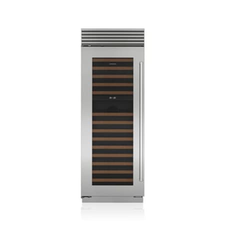 Finish: Sub-Zero Classic Series 30 Inch Wide 146 Bottle Capacity Built-In Wine Cooler with Left Handed Door - High Altitude Model Classic Stainless