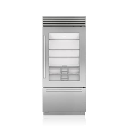 Finish: Sub-Zero Classic Series 36 Inch Wide 25.5 Cu. Ft. Bottom Freezer Refrigerator with Right Handed Door and Adjustable Shelves - High Altitude Model Classic Stainless