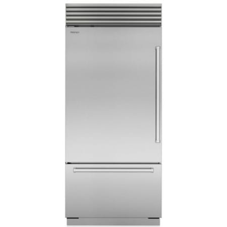 Finish: Sub-Zero Classic Series 36 Inch Wide 20.5 Cu. Ft. Energy Star Certified Bottom Freezer Refrigerator with Left Handed Door and ClearSight™ LED Lighting Classic Stainless