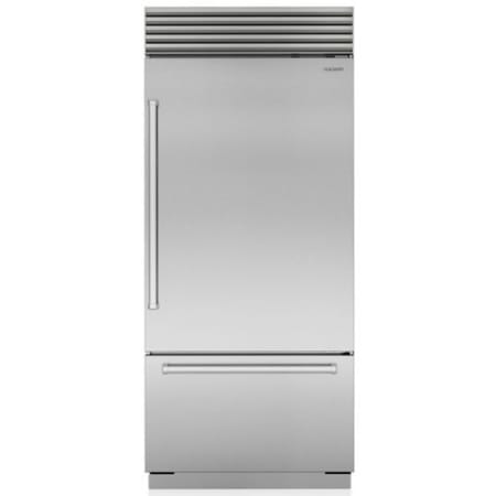 Finish: Sub-Zero Classic Series 36 Inch Wide 20.5 Cu. Ft. Energy Star Certified Bottom Freezer Refrigerator with Right Handed Door and Internal Water Dispenser Classic Stainless