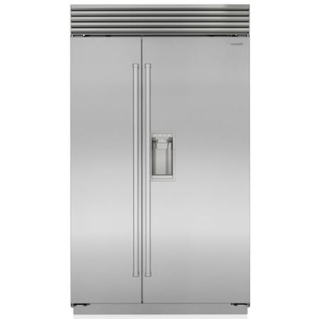 Finish: Sub-Zero Classic Series 48 Inch Wide 24 Cu. Ft. Side By Side Refrigerator with External Water Dispenser and French Door Classic Stainless