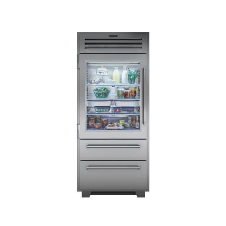 Finish: Sub-Zero 36 Inch Wide 22.7 Cu. Ft. Bottom Mount Refrigerator with Viewing Window and Left Handed Door - High Altitude Model Classic Stainless