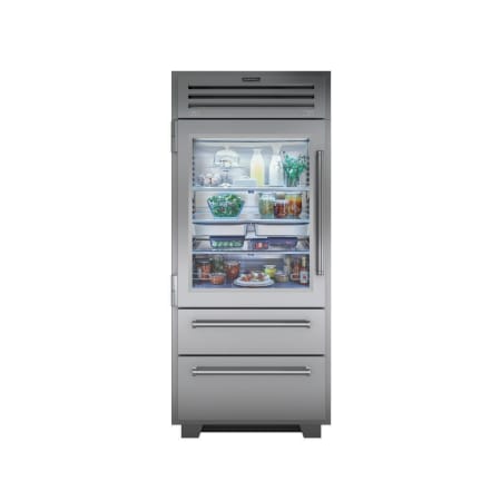 Finish: Sub-Zero 36 Inch Wide 22.7 Cu. Ft. Bottom Mount Refrigerator with Viewing Window and Left Handed Door Classic Stainless