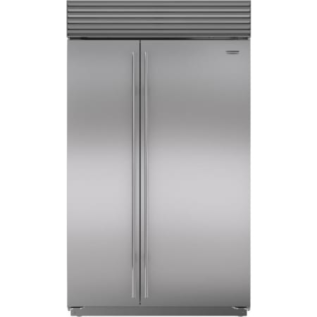 Finish: Sub-Zero Classic Series 48 Inch Wide 28.8 Cu. Ft. Side By Side Refrigerator with Internal Water, Ice Dispenser, and Tubular Style Handles Classic Stainless
