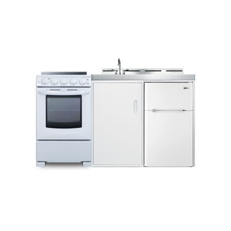Summit 60 Inch Wide Kitchenette with Radiant Burner Electric Cooktop, Sink, and Faucet White