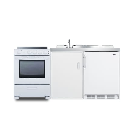 Summit 72 Inch Wide Kitchenette with Radiant Burner Electric Cooktop, Sink, and Faucet White