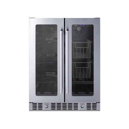 Summit 24 Inch Wide Dual Zone Produce and Beverage Cooler with Adjustable Shelves Stainless Steel