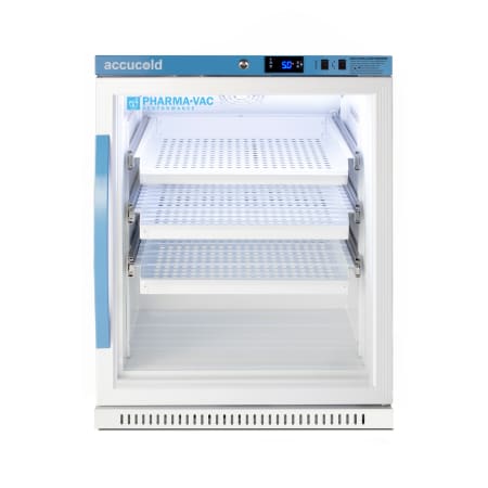 Summit Accucold 24 Inch Wide 6 Cu. Ft. Medical Refrigerator with Antimicrobial Ion Coated Handle and Glass Door White