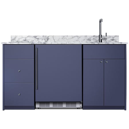 Summit 63 Inch Wide Kitchenette with Induction Burner Electric Cooktop, Sink, Faucet, and Refrigerator - ADA Compliant Blue / Glass