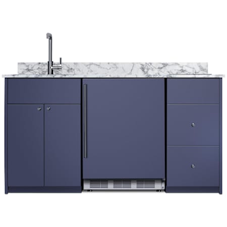 Summit 63 Inch Wide Kitchenette with Induction Burner Electric Cooktop, Left Side Sink, Faucet and Refrigerator - ADA Compliant Blue / Glass