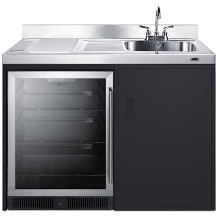 Summit 48 Inch Wide All In One Kitchenette with Right Sink and Storage Cabinet Black / Stainless Steel