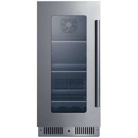 Summit 15 Inch Wide 96 Can Capacity Left Hinge Beverage Cooler with Front Breathing Design and Tinted Glass Stainless Steel