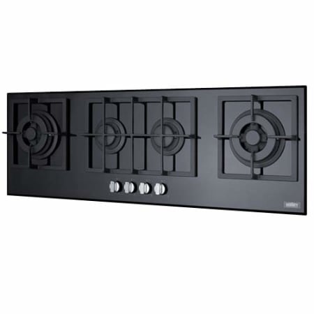 Summit 4-burner island gas-on-glass cooktop w/sealed burners & cast iron grates Black
