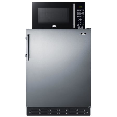 Summit 24 Inch Wide 4.9 Cu. Ft. Right Hinge Compact Refrigerator / Microwave with Two USB Ports and Built-In Power Allocator Stainless Steel / Black