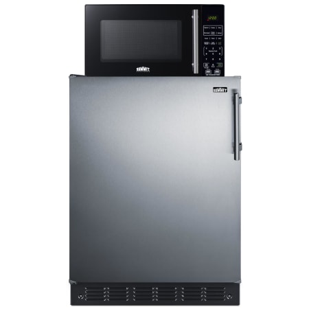 Summit 24 Inch Wide 5.1 Cu. Ft. Left Hinge Compact Freezerless Refrigerator / Microwave with Two USB Ports and Built-In Power Allocator Stainless Steel / Black