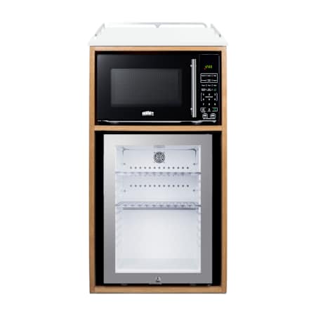 Summit 21 Inch Wide 1.2 Cu. Ft. Compact Refrigerators with Microwave and Coffee Station Light Oak / Glass