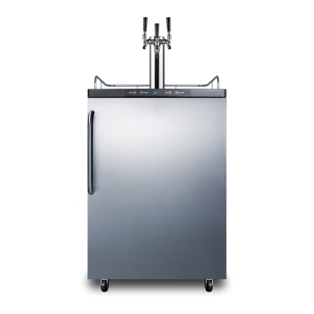 Summit 24 Inch Wide 5.6 Cu. Ft. Free Standing Triple Tap Kegerator with Towel Bar Handle Stainless Steel