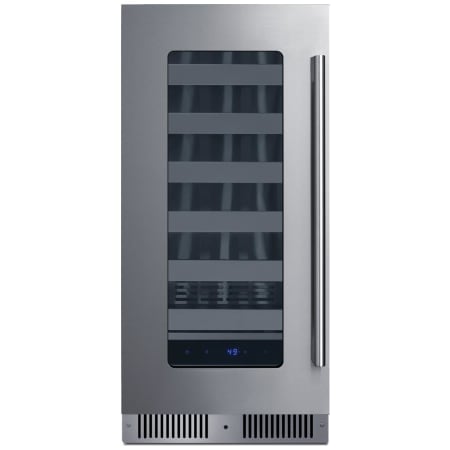 Summit 15 Inch Wide 18 Bottle Capacity Built-In / Free Standing Wine Cooler with Stainless Steel Shelves and Single Cooling Zone Glass