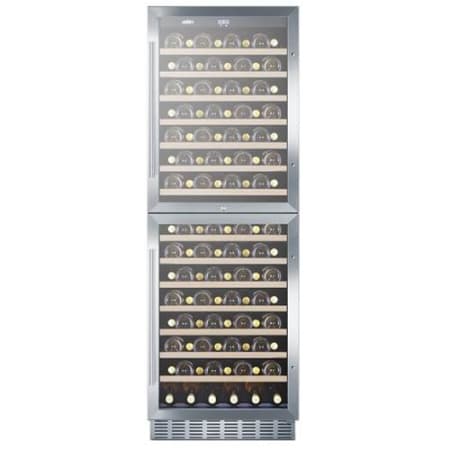 Summit 118 Bottle 24 Built-In Two Door Dual Zone Wine Cooler Stainless Steel