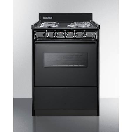 Summit 24 Inch Wide 2.92 Cu. Ft. Slide In Electric Range with Viewing Window and Light Black